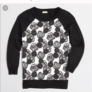 J. Crew Factory black and white wool blend floral panel front sweater S